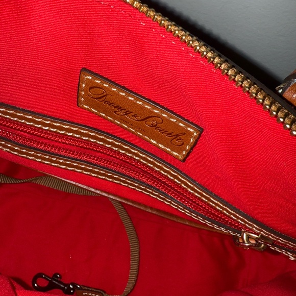 Dooney & Bourke Red suede & Brown leather Satchel w/shoulder strap and dust bag - Picture 7 of 13